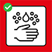 Das Piktogramm f&uuml;r das H&auml;nde waschen: Ein Tropfen und mehrere Punkte als Symbol f&uuml;r Wasser und Seife &uuml;ber einer Hand.